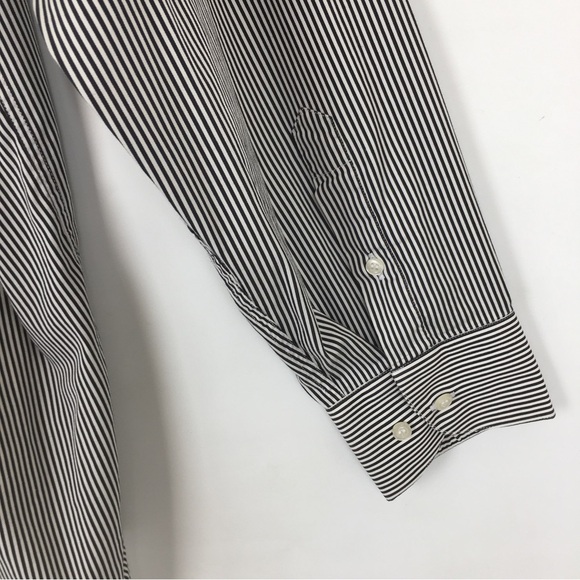 St. Croix Men Button Down Shirt Long Sleeve Black White Stripes Made In Italy XL - Picture 7 of 9